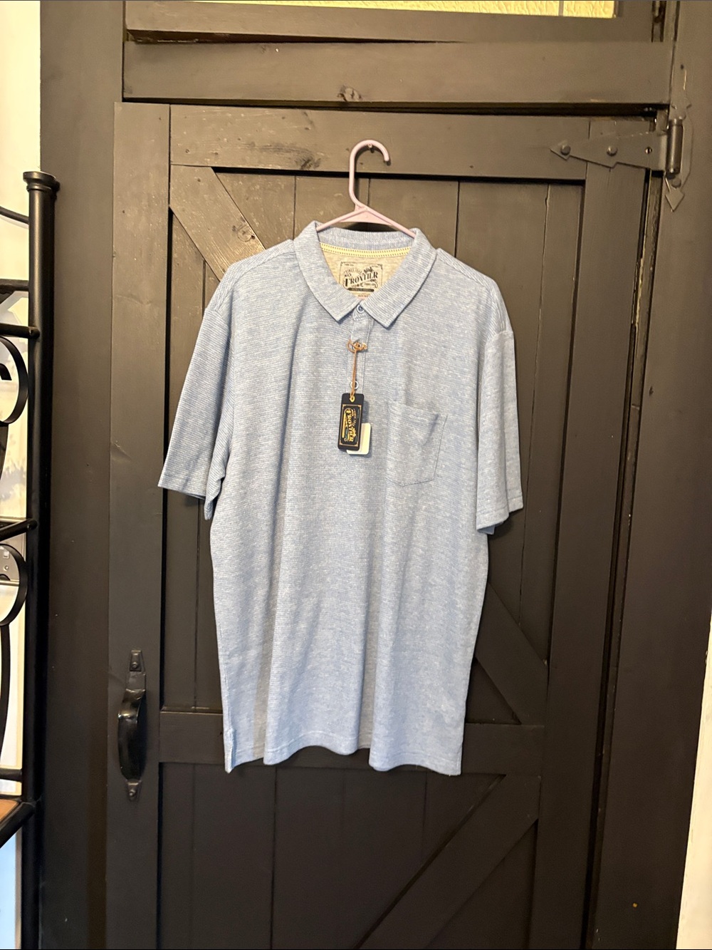 Weatherproof Men's Light Heather Blue Polo with Chest Pocket